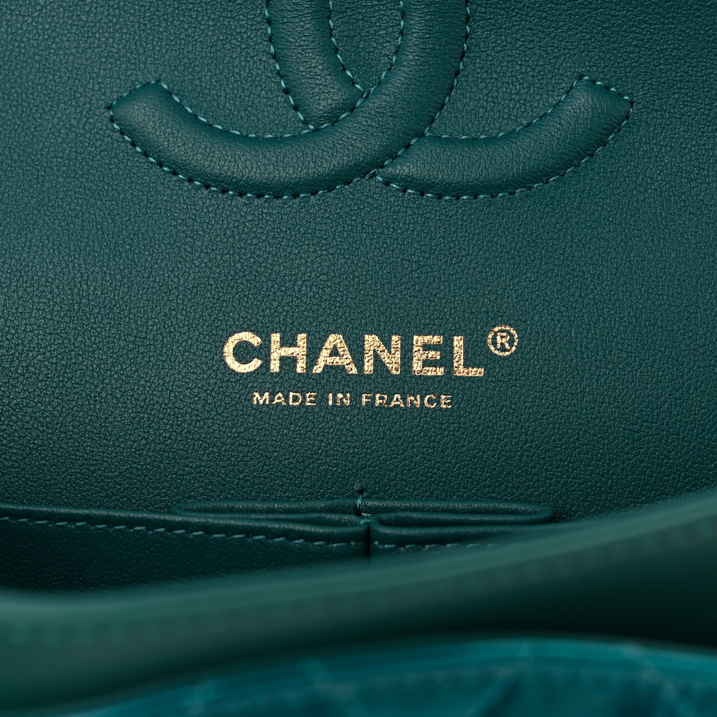 Shaded Patent Calfskin Quilted Medium Double Flap Green Blue