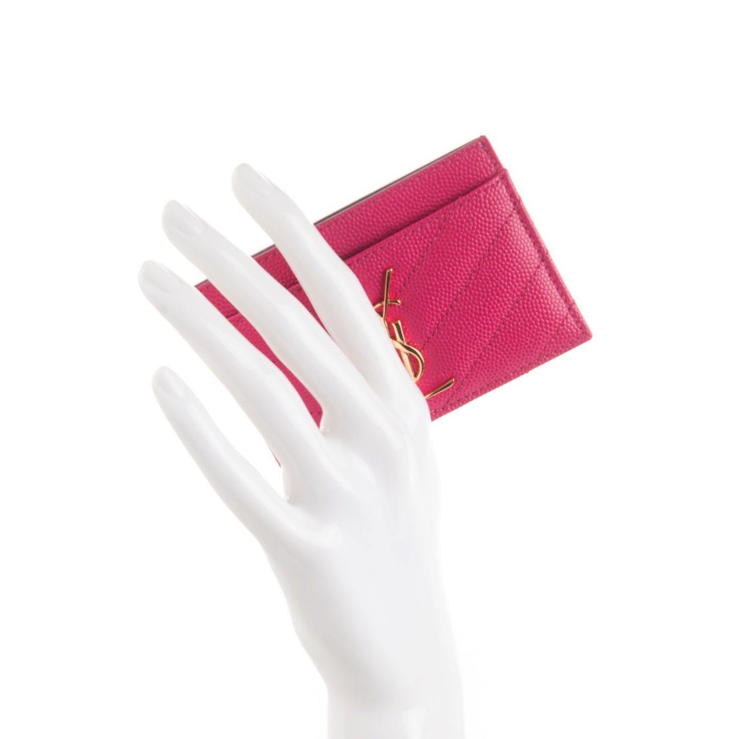 Grain De Poudre Matelasse Chevron Monogram Credit Card Case Lipstick Fuchsia