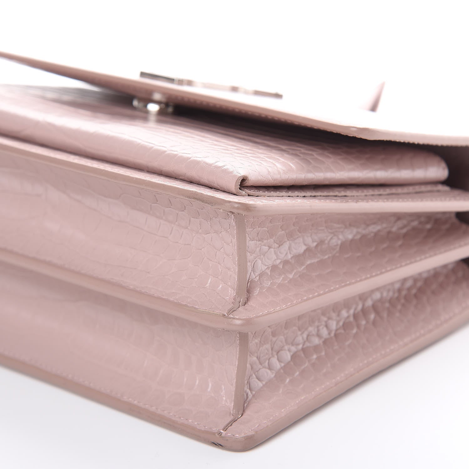 Saint Laurent Calfskin Crocodile Embossed Medium Monogram Sunset Powder Pink 8 of 11