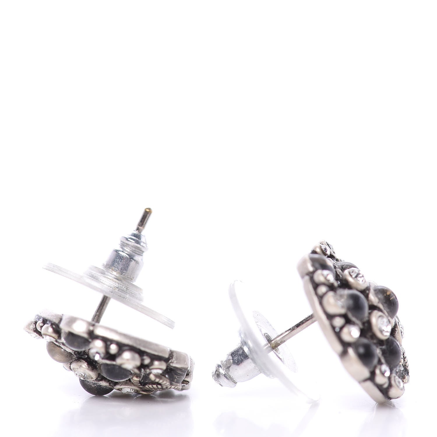 Chanel Crystal CC Round Earrings Silver 5 of 5