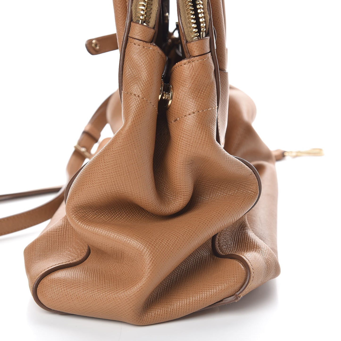 Saffiano Cuir Top Handle Dome Tote Caramel