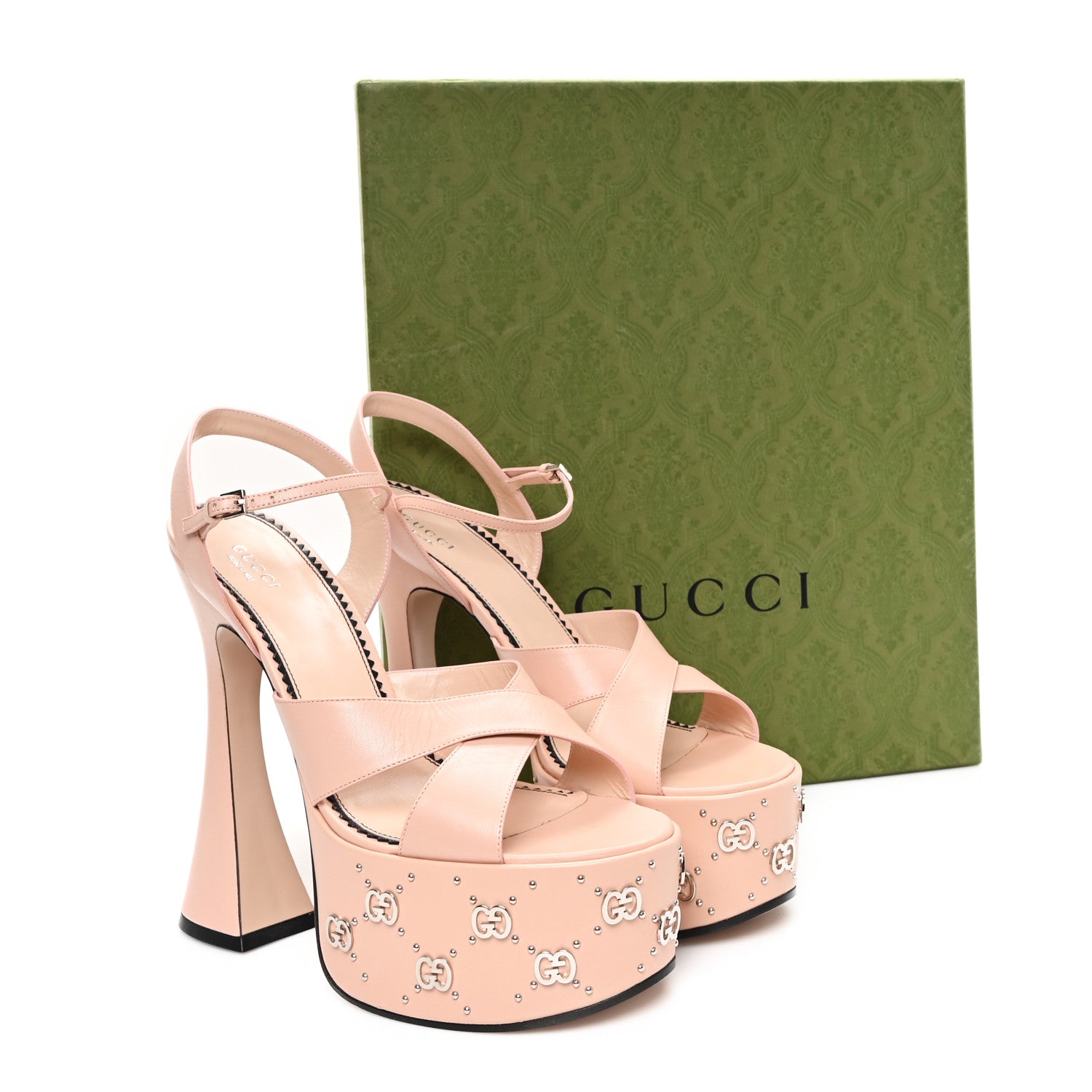 Gucci Malaga Kid Interlocking G Studs 155mm Platform Sandals 41 Perfect Pink 9 of 9