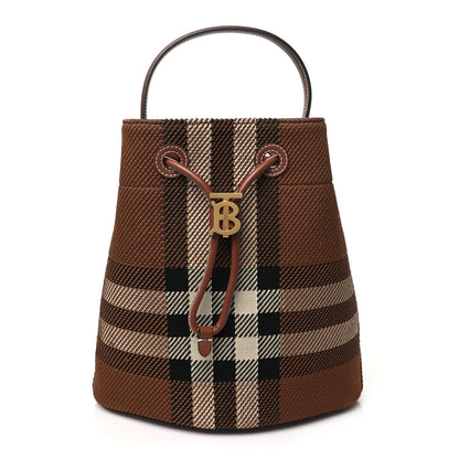 Burberry Knitted Check Calfskin TB Small Drawstring Bucket Bag Dark Birch Brown 1 of 10