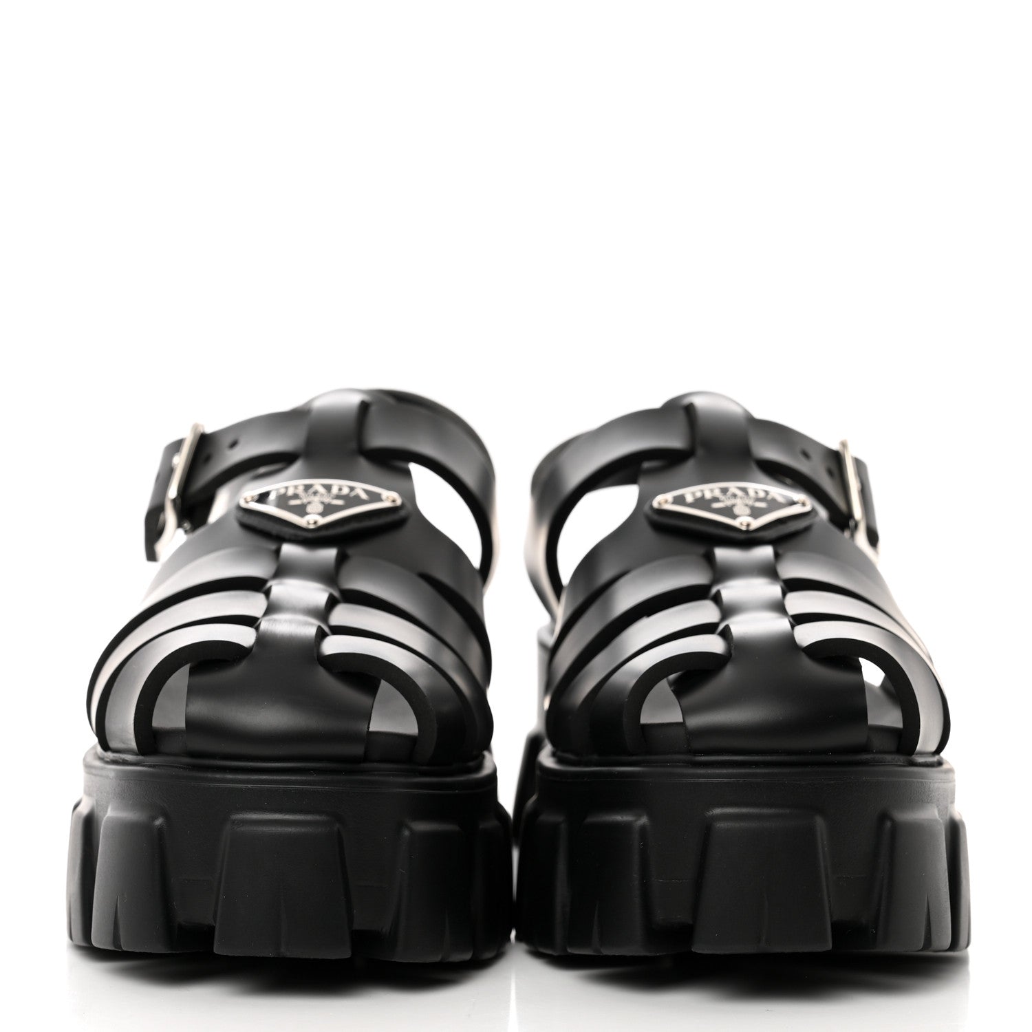 Prada Foam Rubber Triangle Logo Monolith 55mm Cage Sandals 36 Black 2 of 9