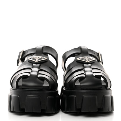 Prada Foam Rubber Triangle Logo Monolith 55mm Cage Sandals 36 Black 2 of 9