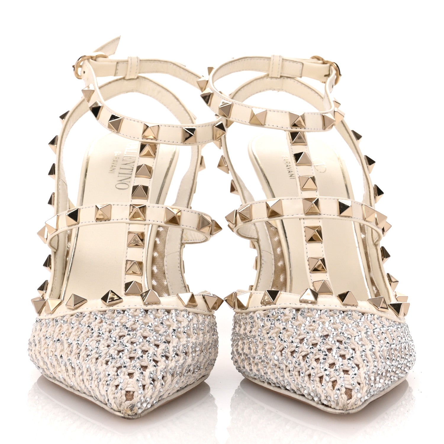 Valentino Garavani Crystal Embellished Mesh Rockstud Ankle Strap 100mm Pumps 37 White 3 of 11