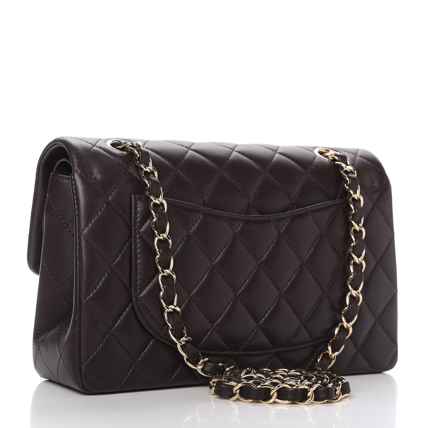 Lambskin Quilted Small Double Flap Dark Brown