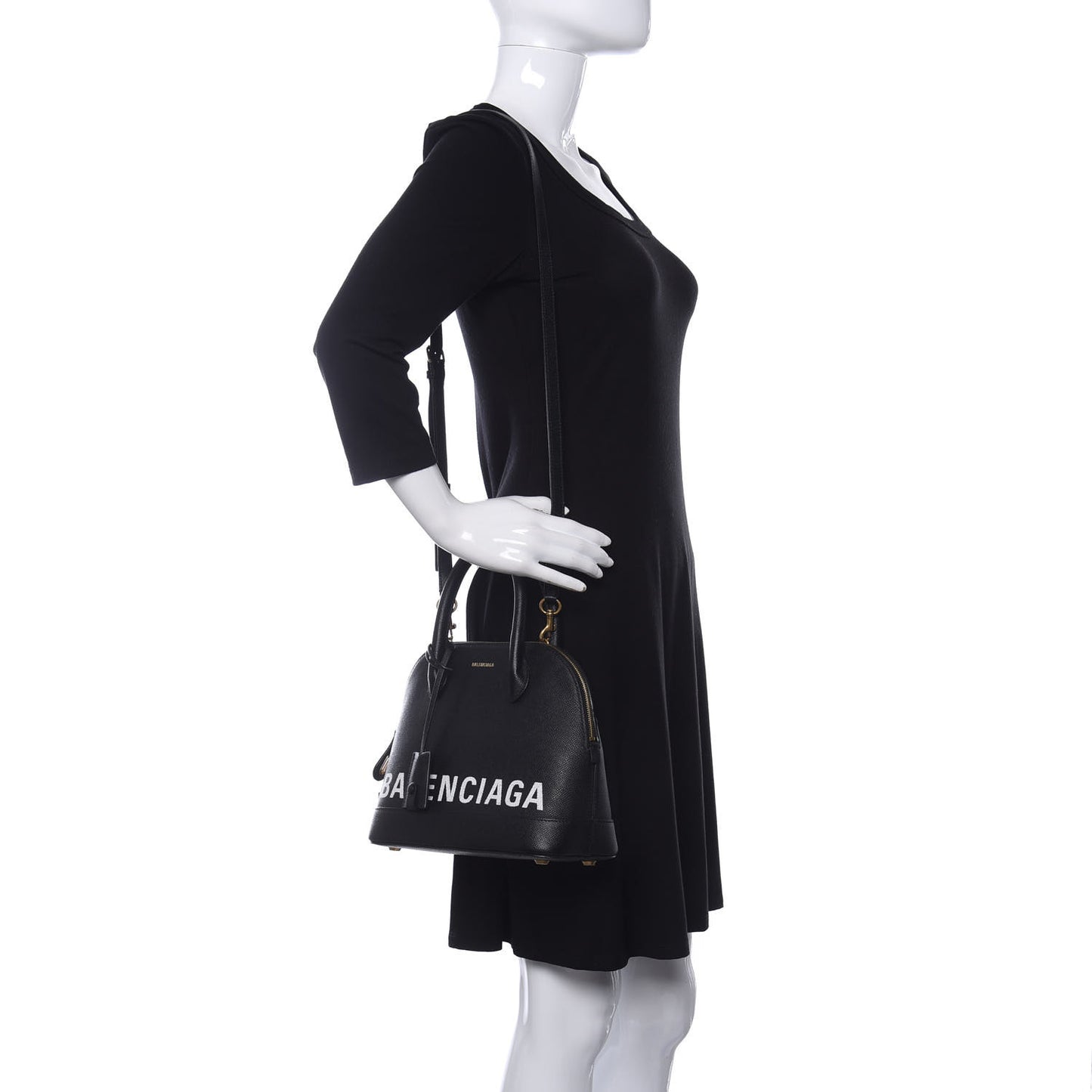 Signature Grained Calfskin Logo S Ville Top Handle Bag Black