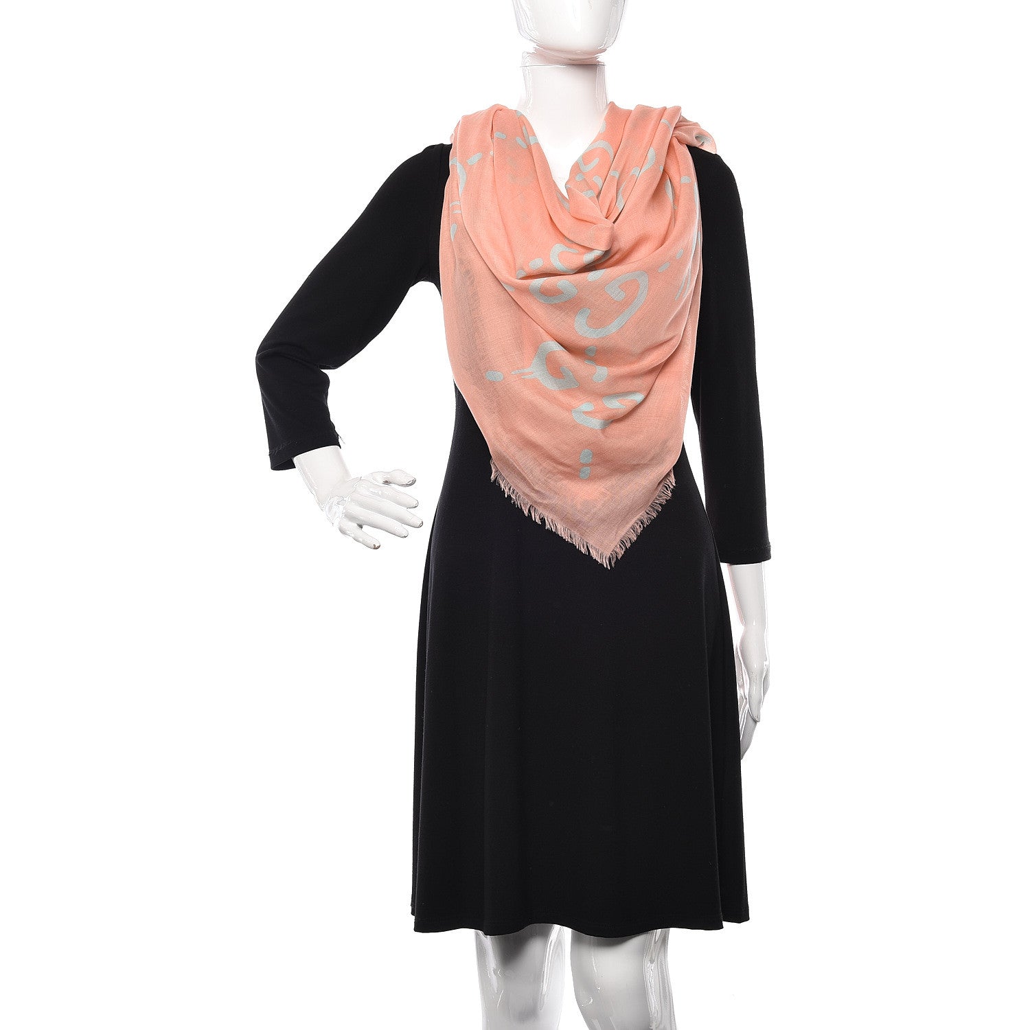 Gucci Modal Silk GG Writers Fringe Shawl Old Rose Sky Blue 2 of 4