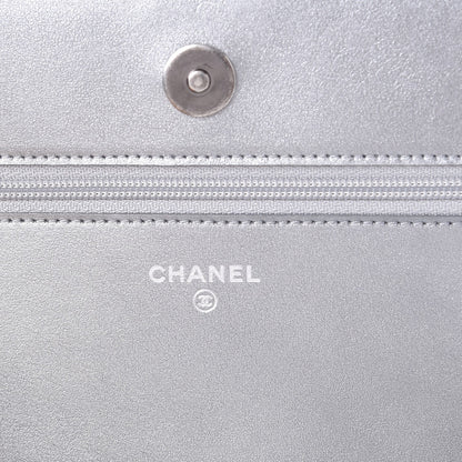 Chanel Metallic Caviar Quilted Boy Wallet On Chain WOC Silver 6 of 10