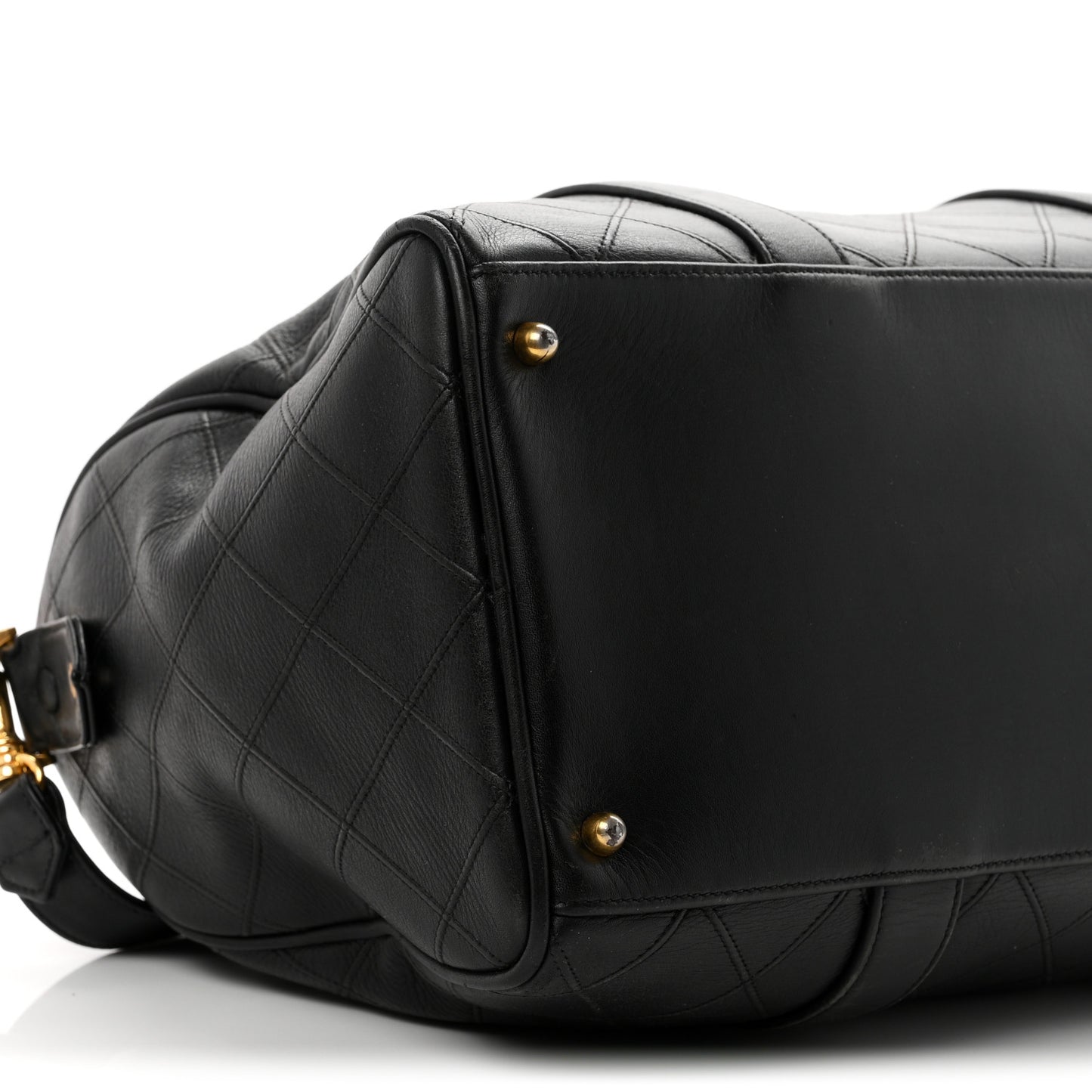 Calfskin Stitched Duffle Travel Bag Black