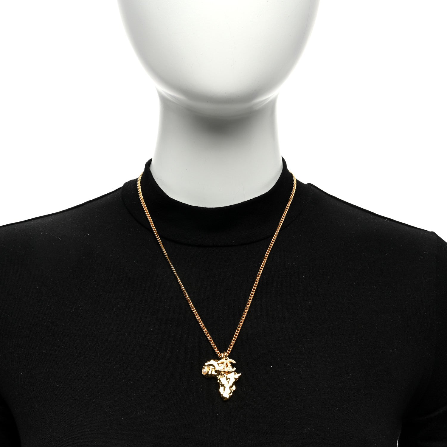Chanel Crystal Pearl CC Africa Pendant Necklace Gold White 2 of 5