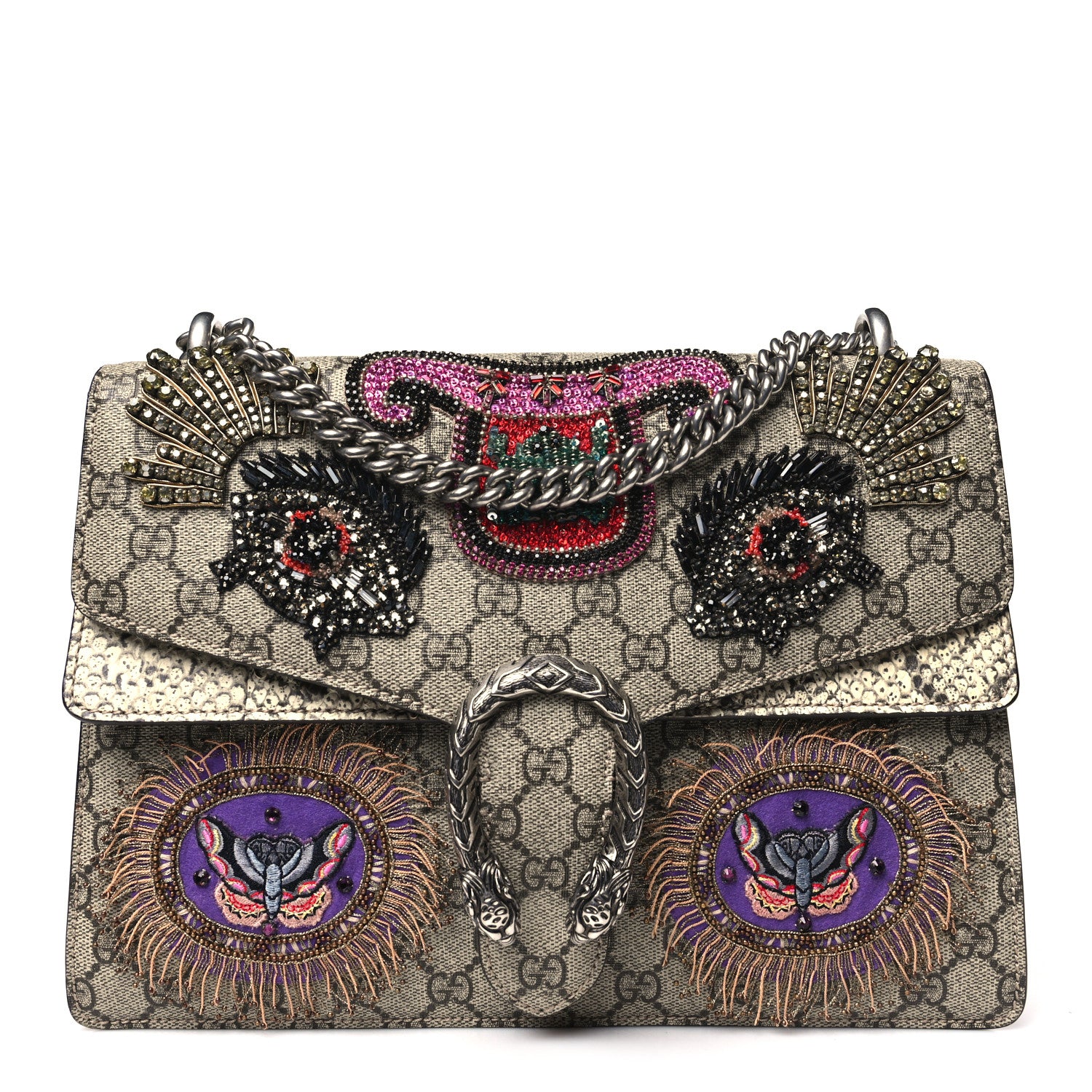 Gucci GG Supreme Monogram Snakeskin Crystal Embroidered Medium Dionysus Shoulder Bag 1 of 10