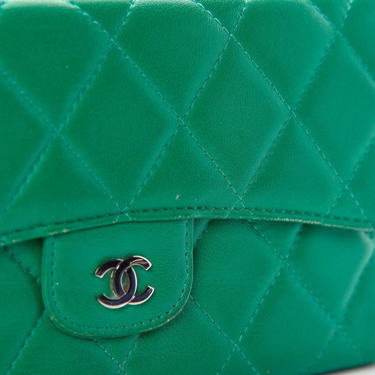 Lambskin Quilted Large Flap Wallet Green