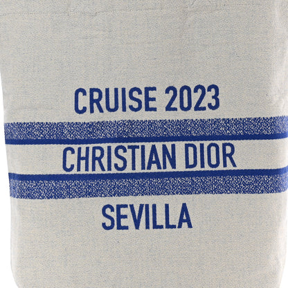 Christian Dior Canvas Print Cruise Tote Ivory Blue 7 of 9