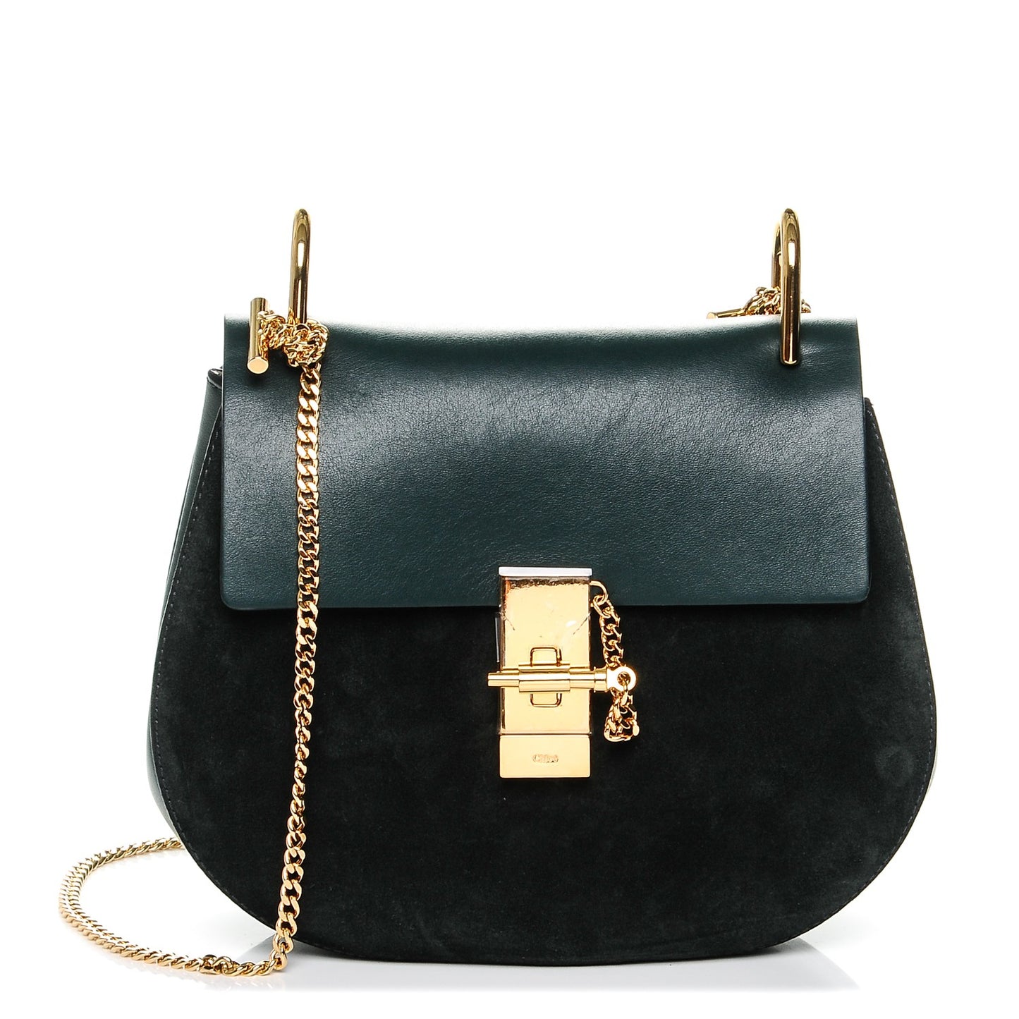 Suede Smooth Calfskin Drew Shoulder Bag Intense Green