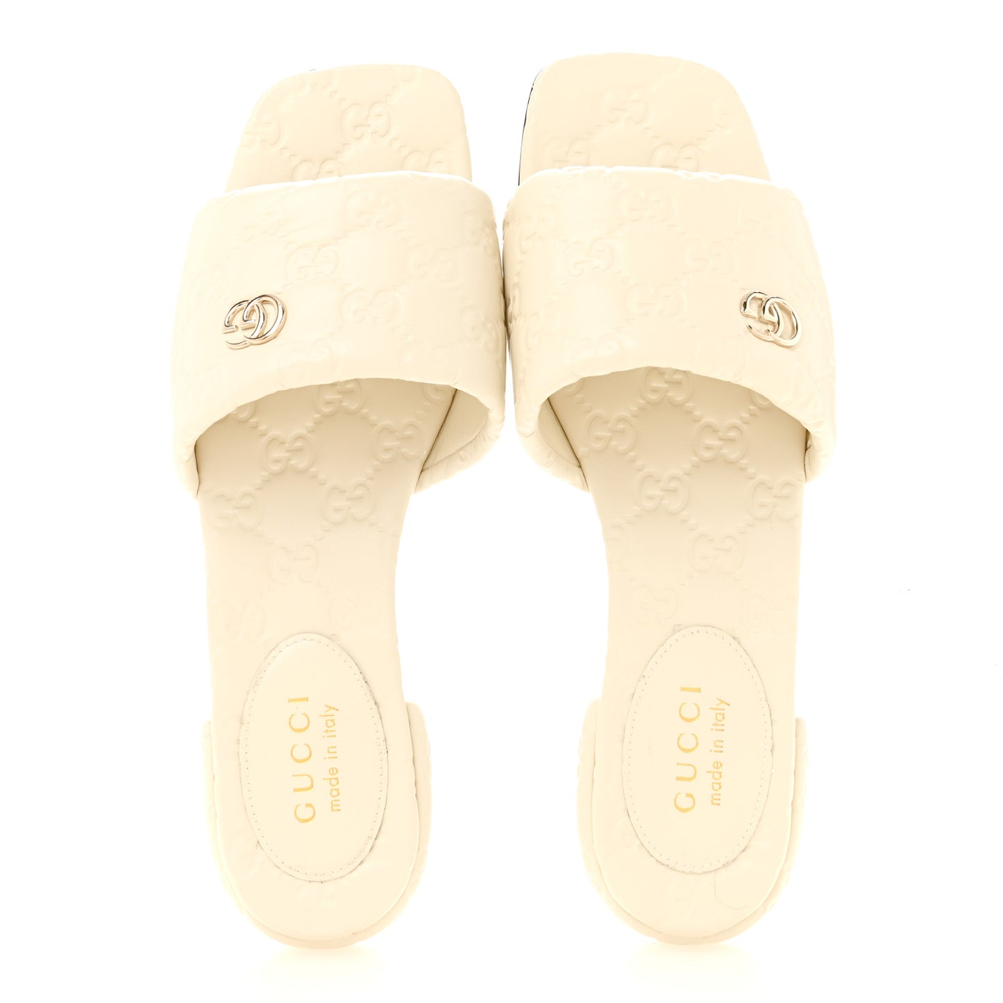 Nappa Double GG Flat Slide Sandals 38.5 New Ivoire