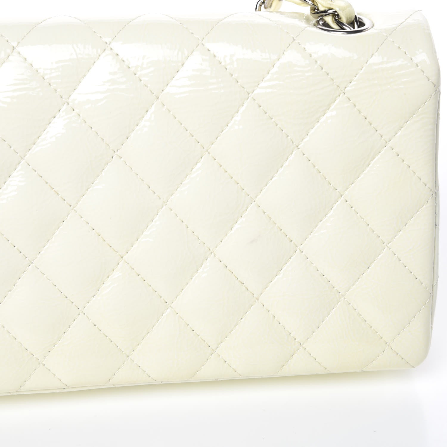 Chanel Distressed Patent Calfskin Quilted East West Flap White 10 of 16