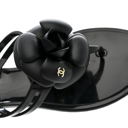 Chanel Jelly Camellia Thong Sandals 37 Black 9 of 10