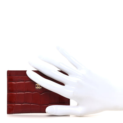 Chanel Calfskin Crocodile Embossed Crococo Card Holder Burgundy 2 of 9