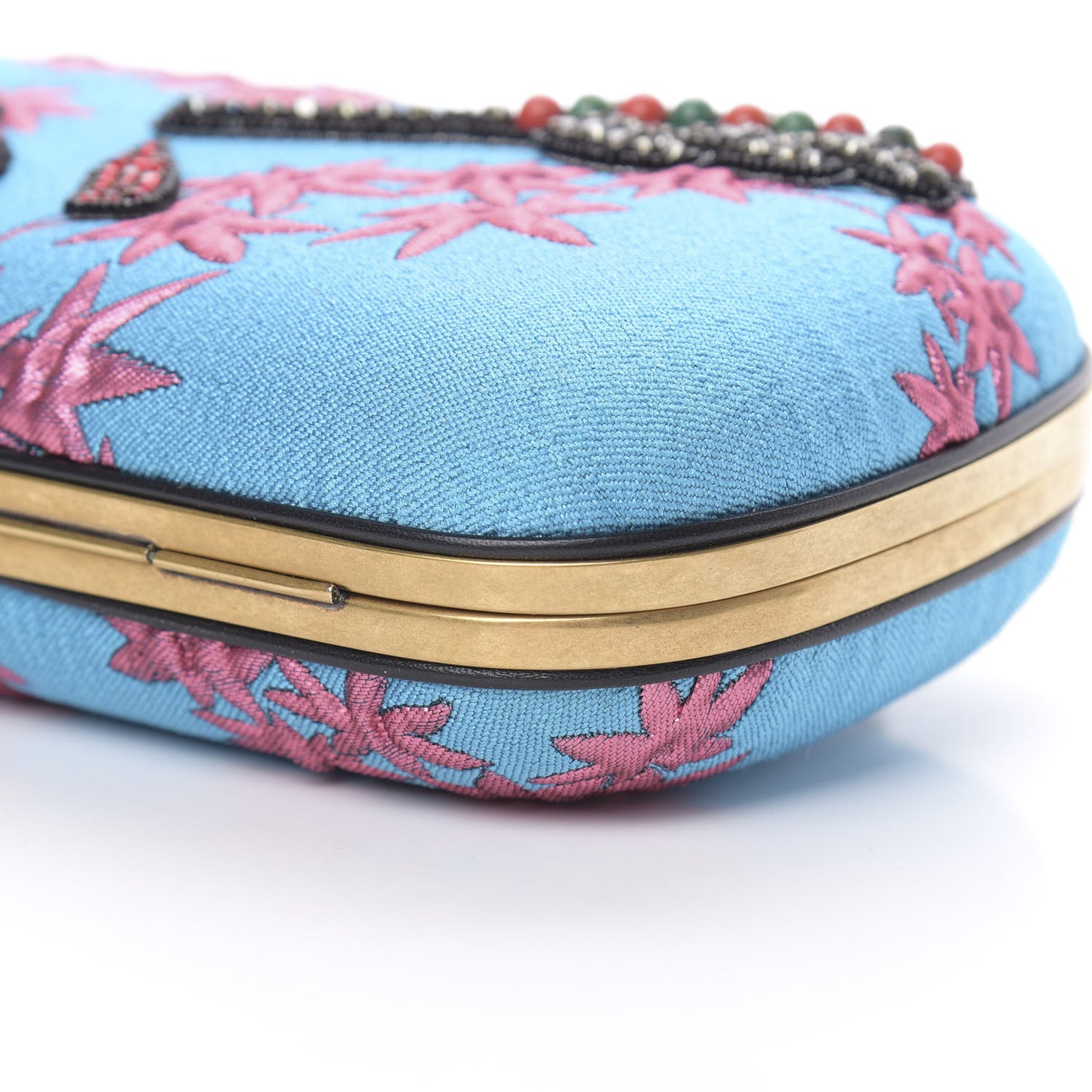 Brocade Floral Crystal Broadway Clutch Blue