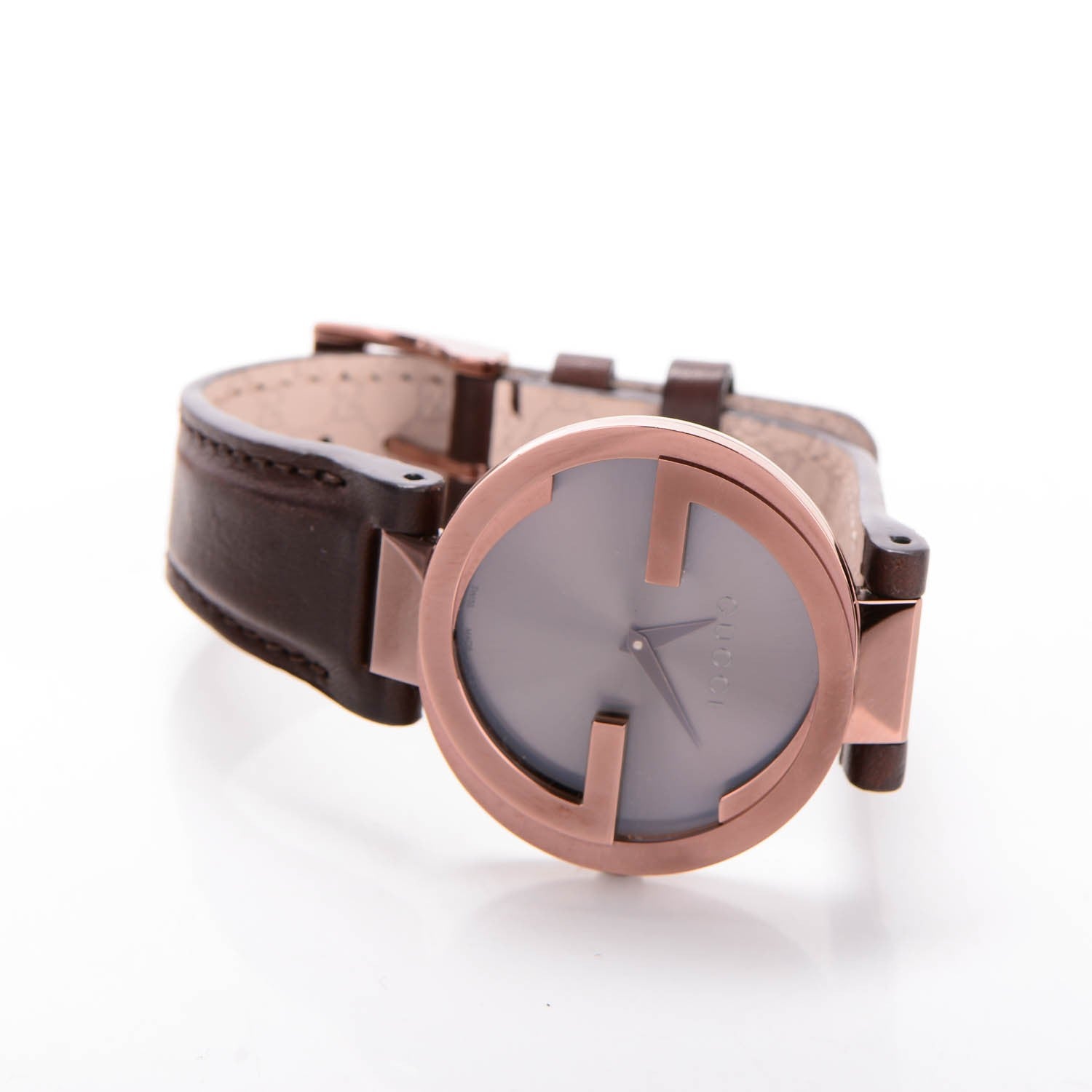 Gucci Stainless Steel Calfskin 37mm Interlocking G Quartz Watch Brown 3 of 9