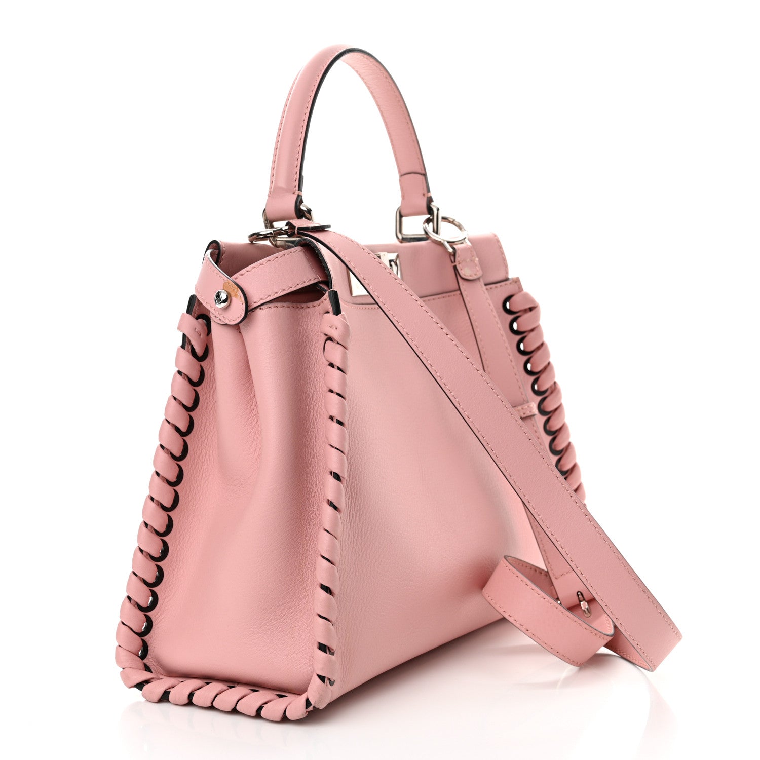 Fendi Vitello Seta Lace Up Medium Peekaboo Iconic Satchel Bubblegum 3 of 17