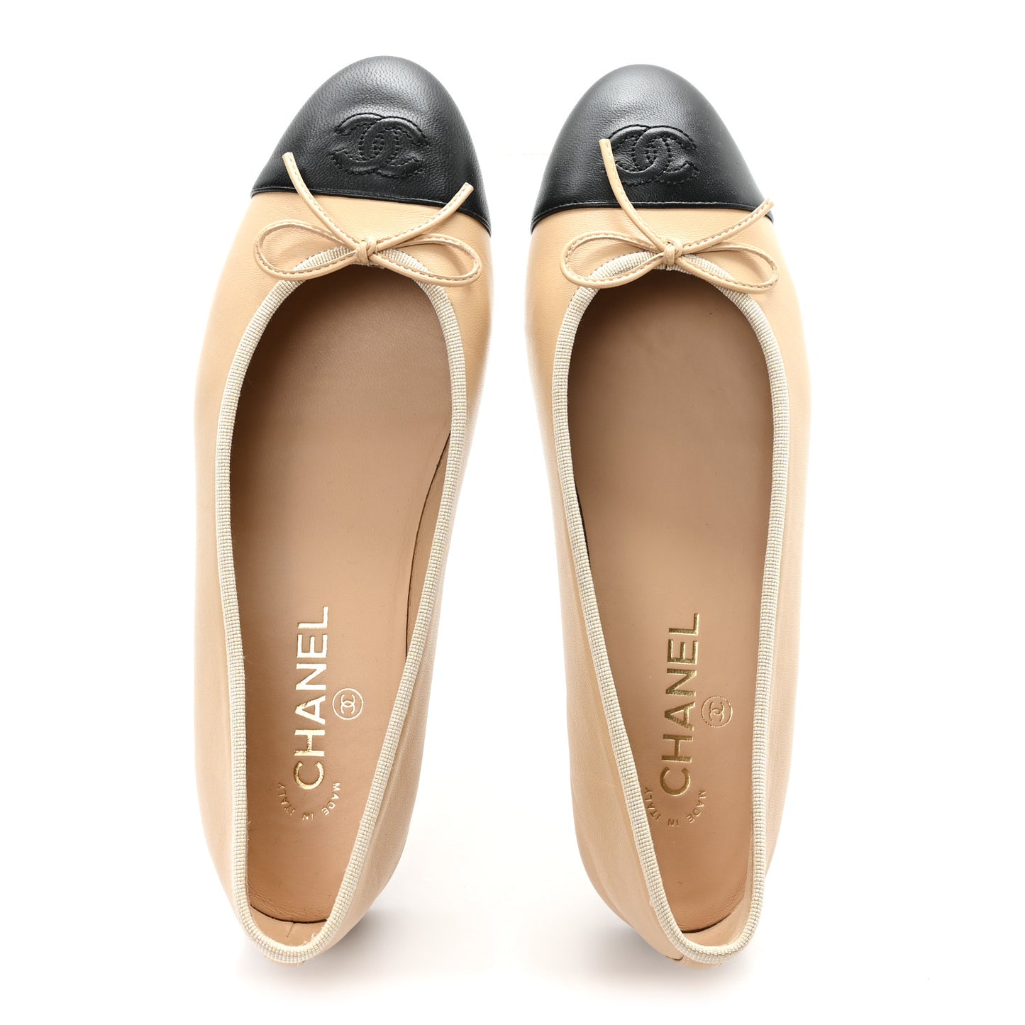 Lambskin Cap Toe CC Ballerina Flats 40.5 Beige Black