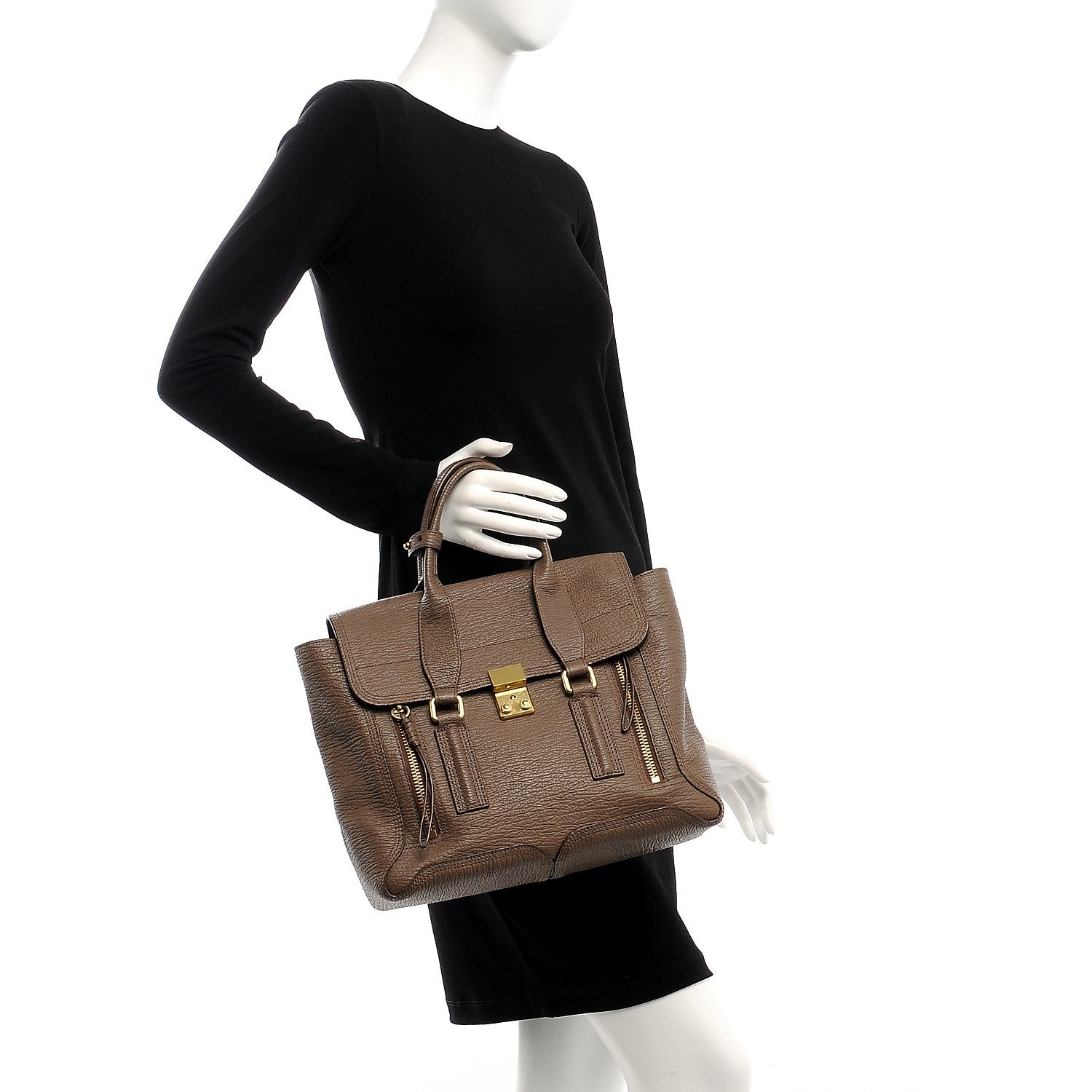 3.1 Phillip Lim 3.1 Textured Calfskin Medium Pashli Satchel Taupe 3 of 8