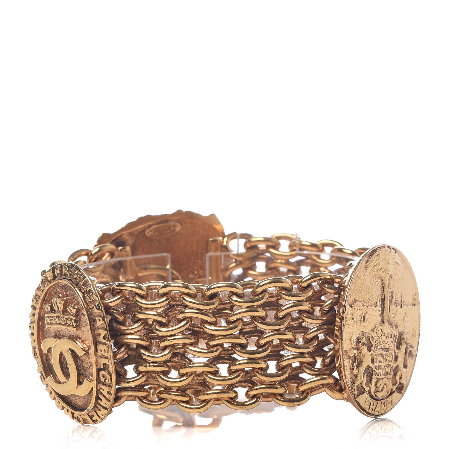 Chanel CC Lion Multistrand Chain Medallion Bracelet Gold 3 of 7