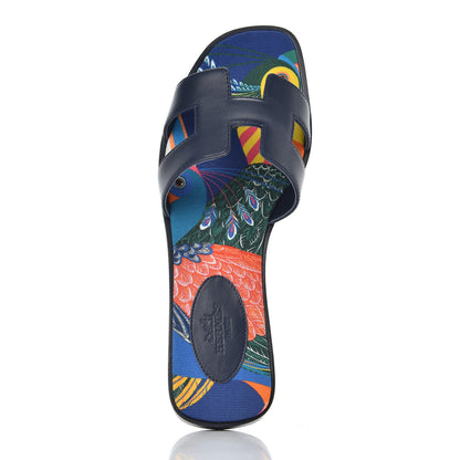 Hermes Calfskin Oran Sandals 37.5 Bleu 19 of 20