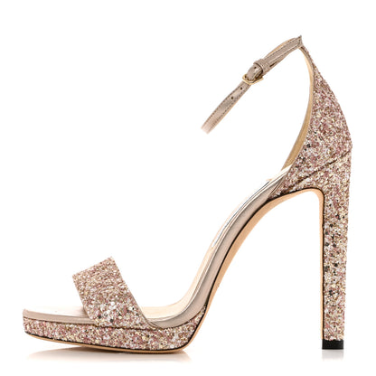 Jimmy Choo Dusty Glitter Misty 120 Sandals 38.5 Natural 1 of 9