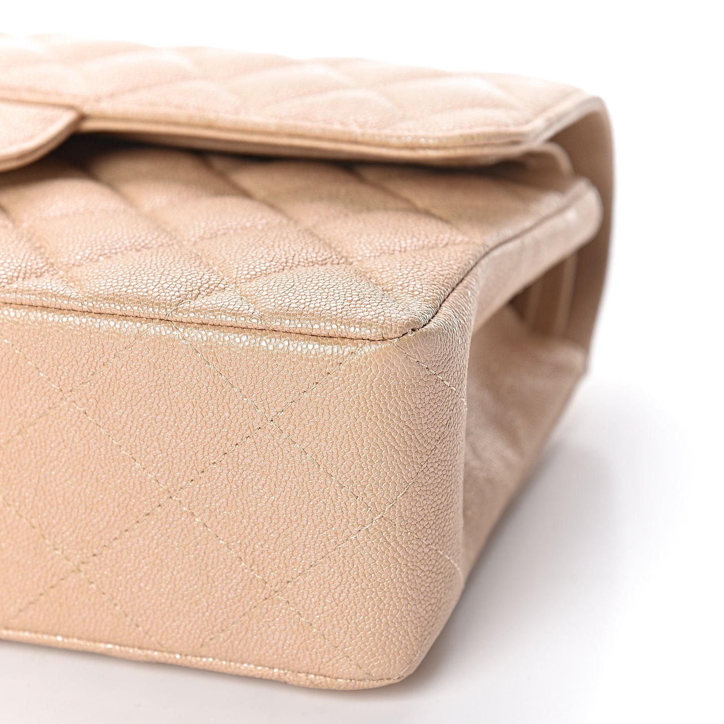Iridescent Caviar Quilted Small Double Flap Beige
