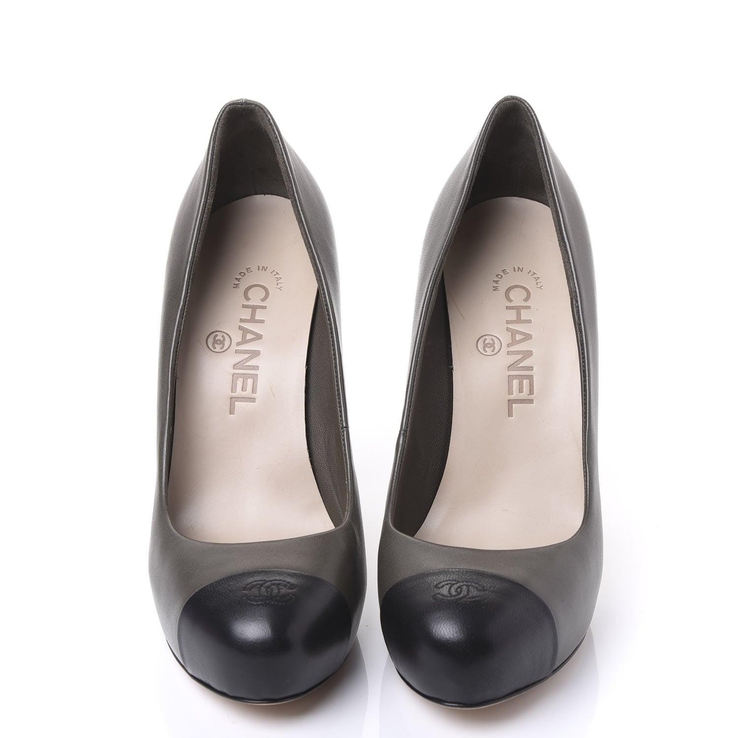 Chanel Lambskin Cap Toe CC Pumps 36.5 Grey Black 2 of 10