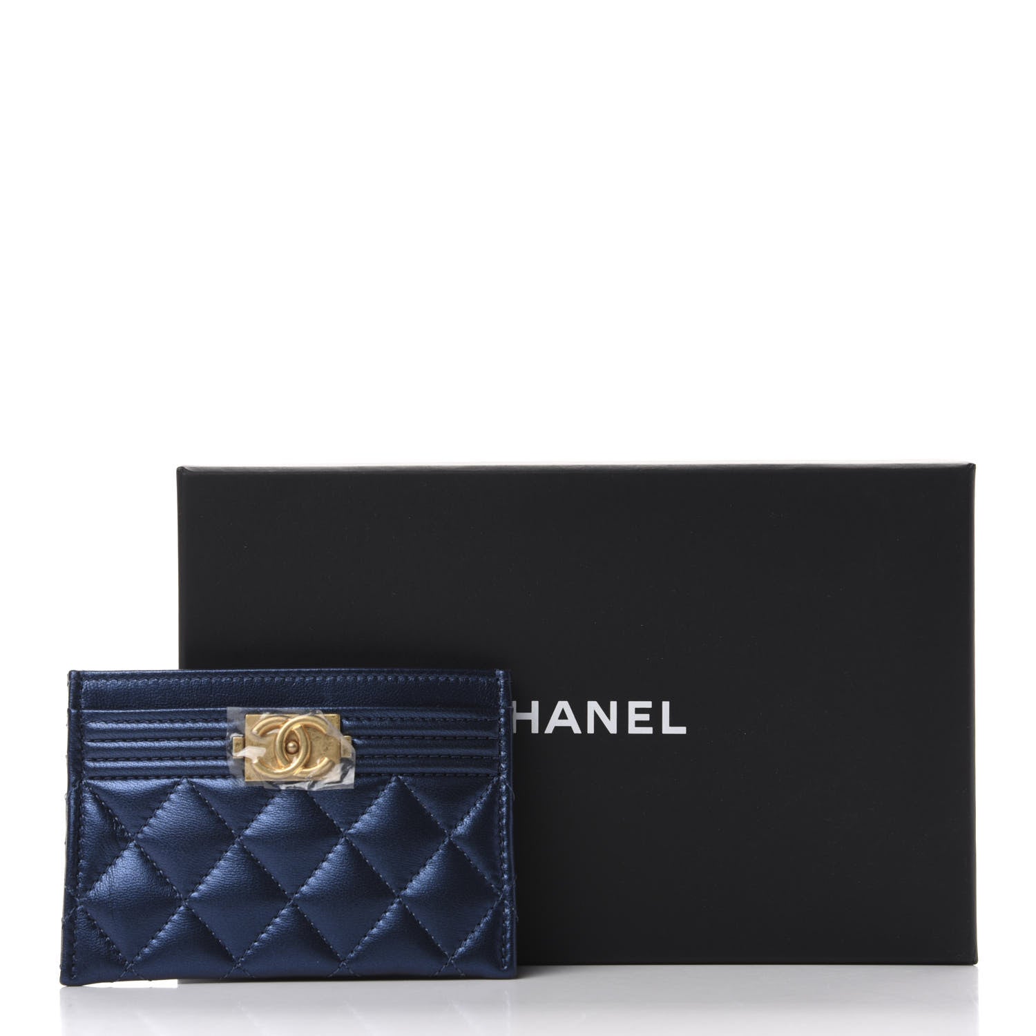 Chanel Metallic Lambskin Quilted Boy Card Holder Blue 8 of 8