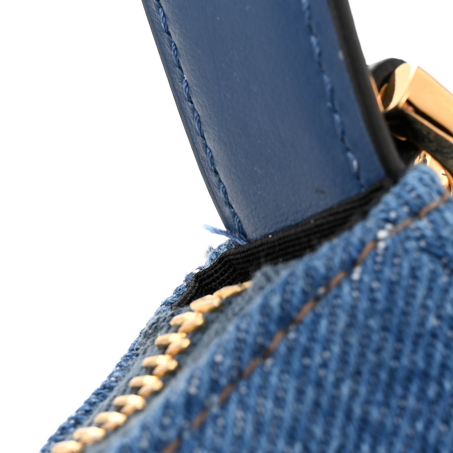 Denim Calfskin Quilted Medusa Half Moon Shoulder Bag Blue