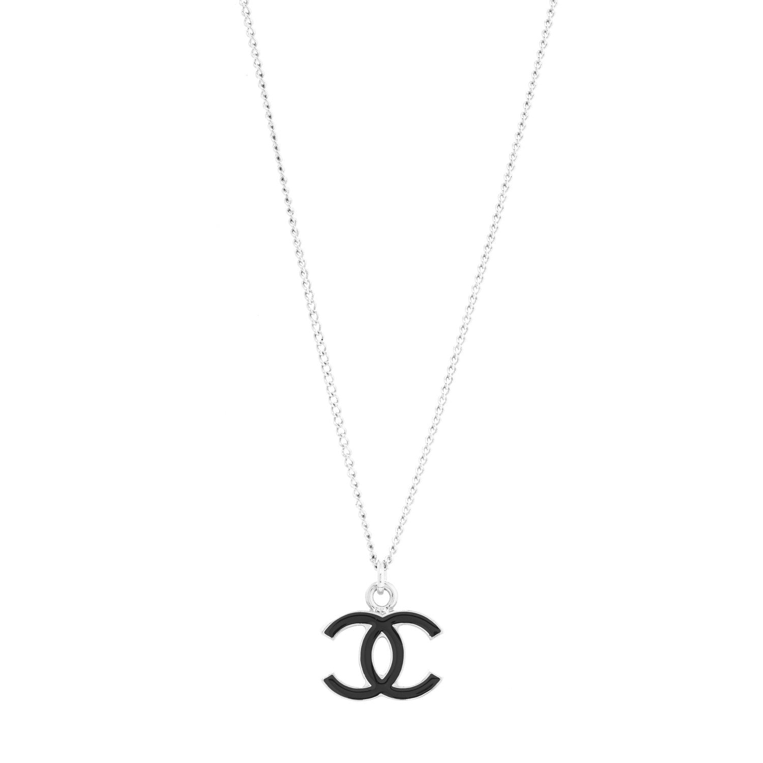 Chanel Enamel CC Pendant Necklace Black Silver 1 of 3