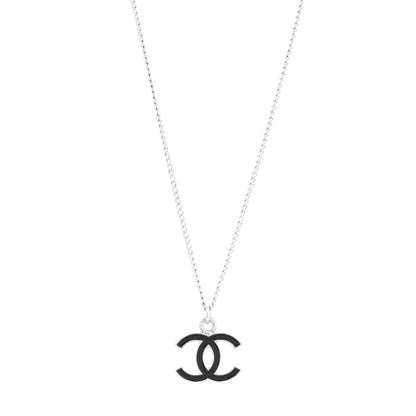 Chanel Enamel CC Pendant Necklace Black Silver 1 of 3