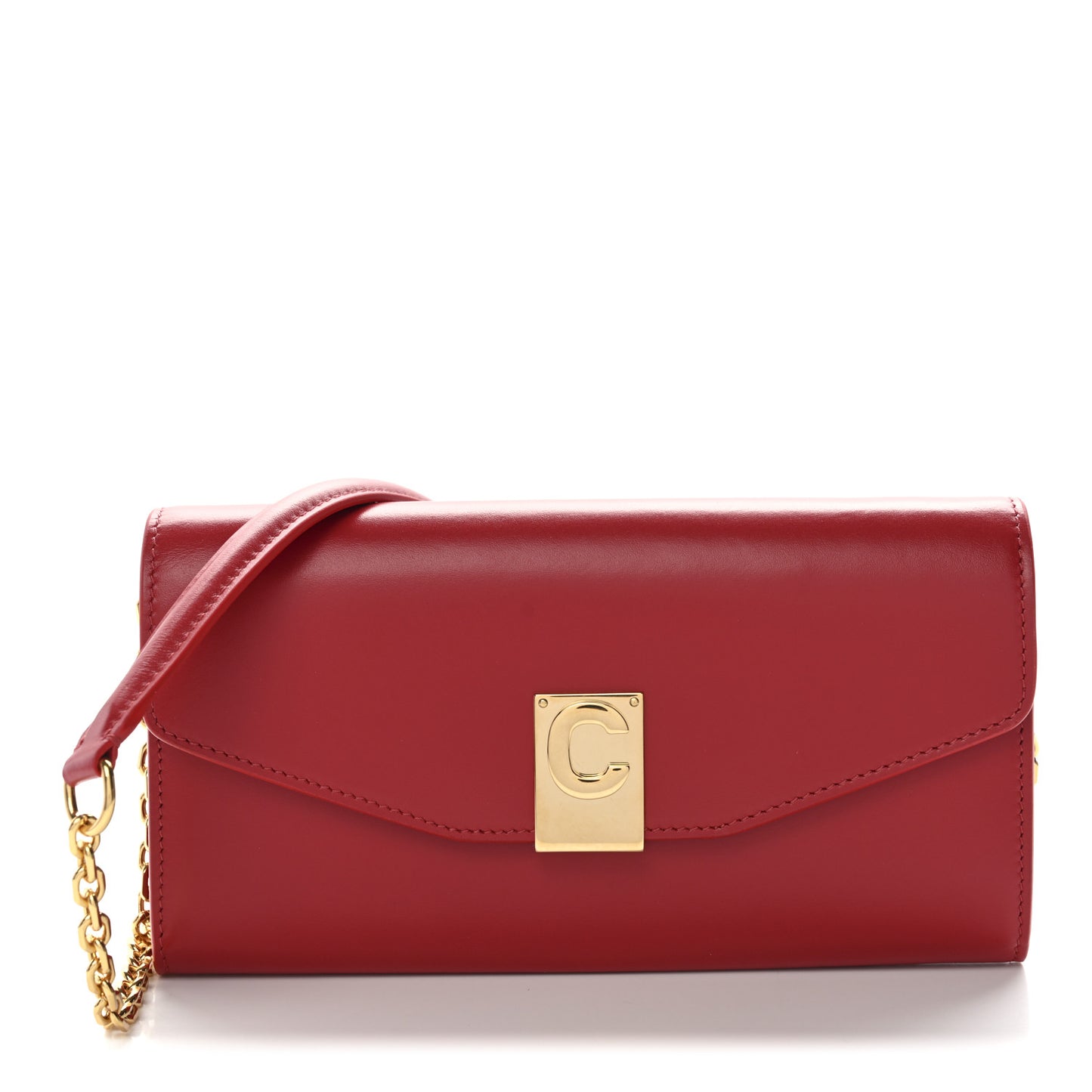 Shiny Smooth Calfskin C Wallet On Chain Bag Red