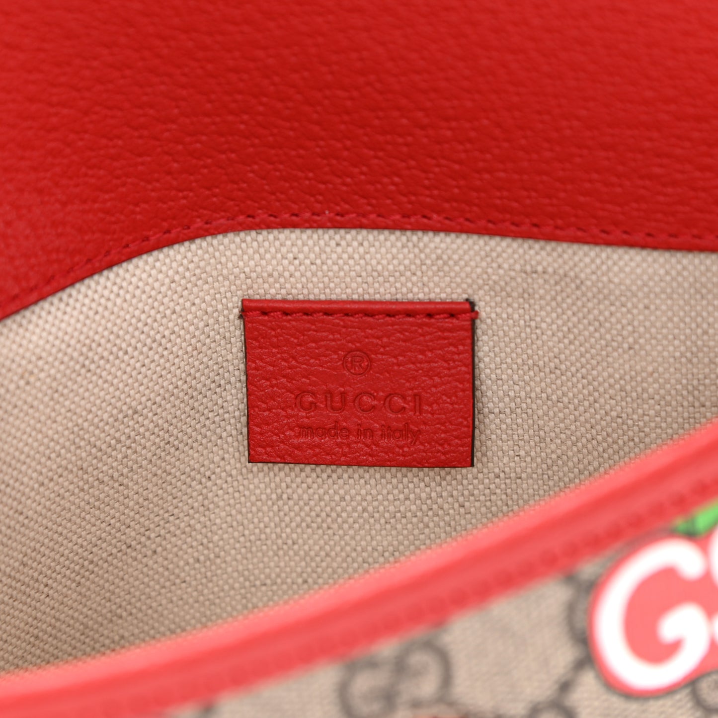 GG Supreme Monogram Apple Interlocking G Belt Bag Beige Multicolor Lobster Red