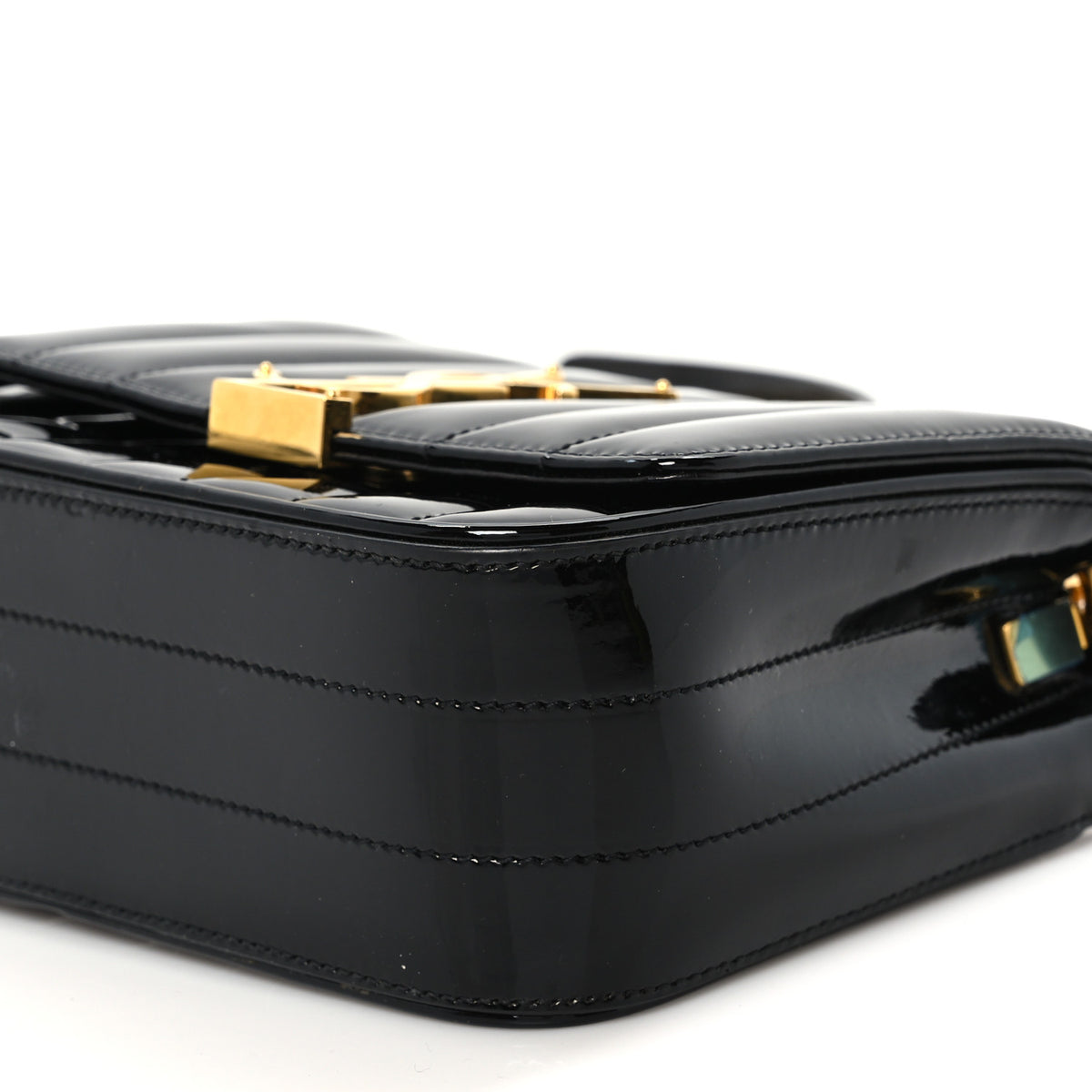Patent Calfskin Matelasse Monogram Small Vicky Chain Bag Black