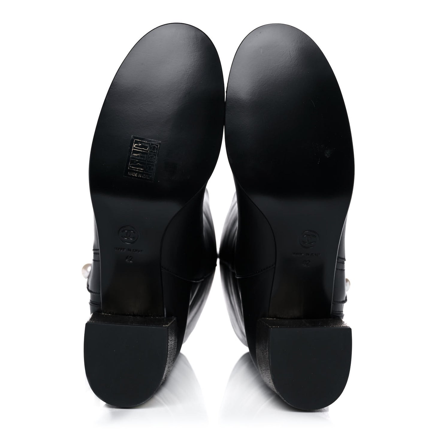 Calfskin Patent Pearl Cap Toe Boots 42 Black