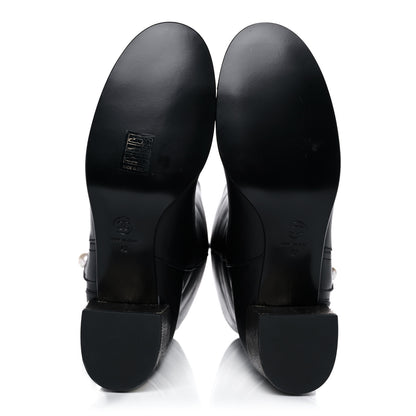 Chanel Calfskin Patent Pearl Cap Toe Boots 42 Black 5 of 9