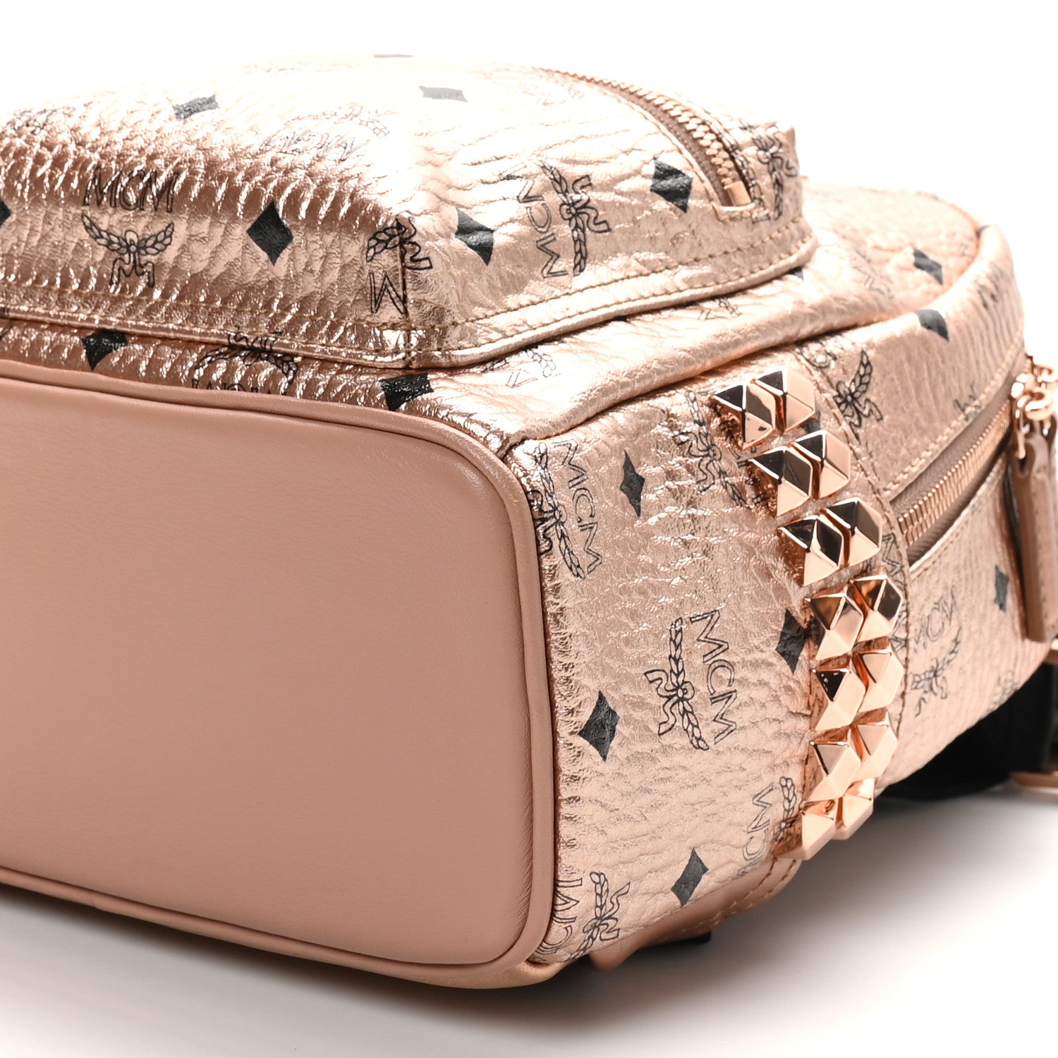 MCM Metallic Visetos Mini Side Stud Stark Backpack Champagne Gold 9 of 9