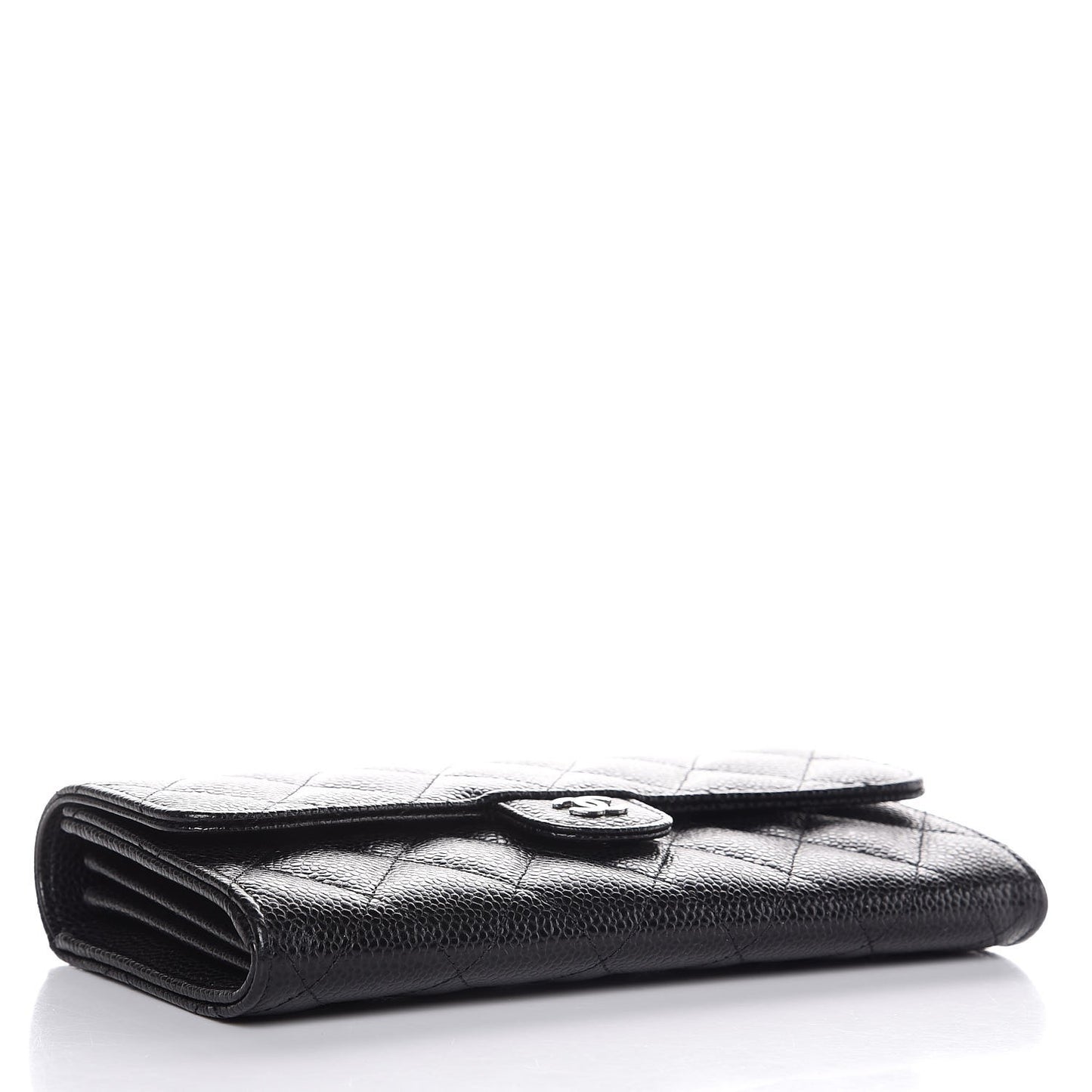 Caviar Quilted Large Gusset Flap Wallet Black