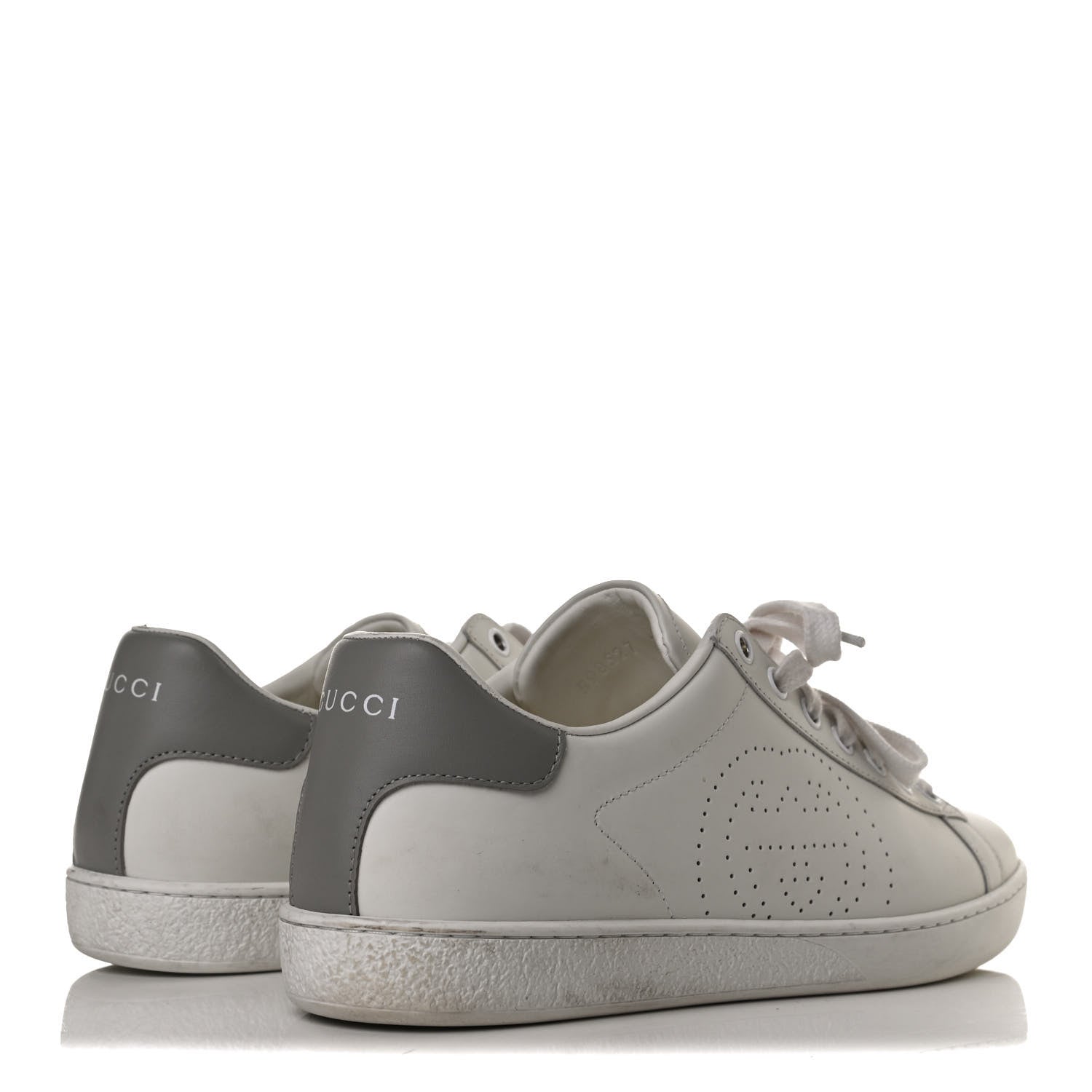 Gucci Calfskin Interlocking G Perforated Womens Ace Sneakers 39 White Grey Sky 4 of 13