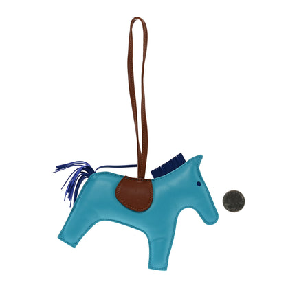 Hermes Milo Lambskin Grigri Rodeo Horse Bag Charm GM Bleu Azteque Bleu Electrique Fauve 2 of 3
