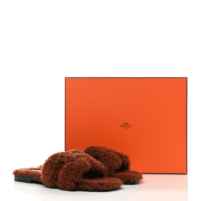 Hermes Woolskin Oran Sandals 37 Cognac 8 of 8