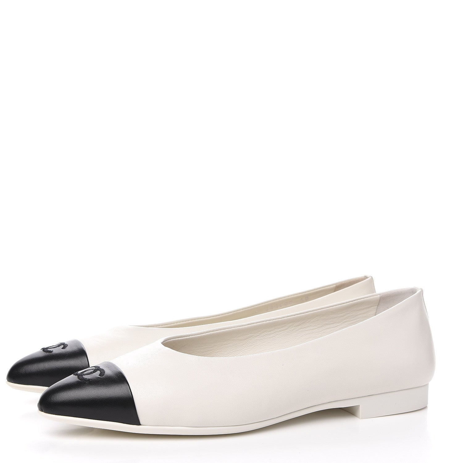 Chanel Glazed Lambskin Cap Toe Pointed Toe 40 White Black 3 of 9