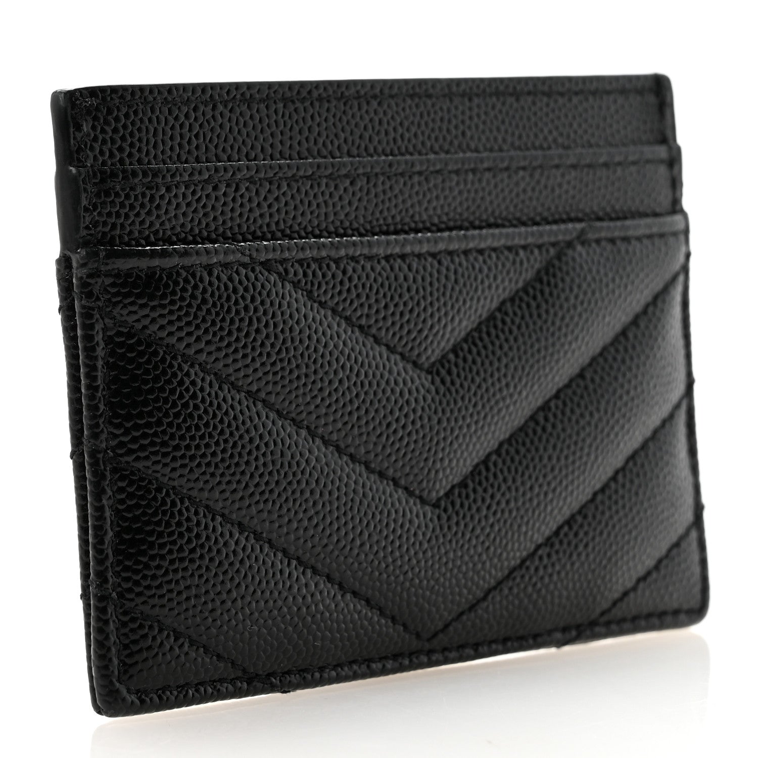 Saint Laurent Grain De Poudre Matelasse Chevron Monogram Credit Card Case Black 3 of 8